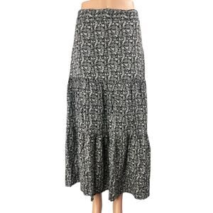 FRNCH Womens Black White Doodle High Waist Tiered Maxi Boho A-Line Flare Skirt S